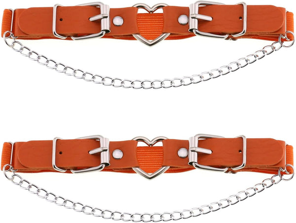 2PCs Leather Leg Garter with Chains, Elastic Rock Heart Thigh Garter for Women