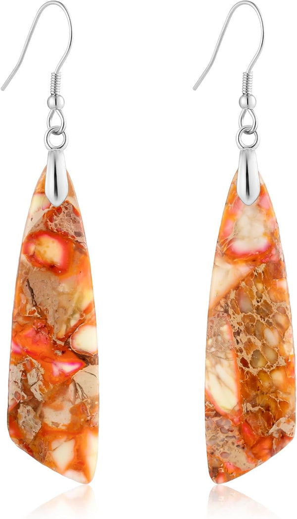 Jasper Stone Fishhook Drop Earrings
