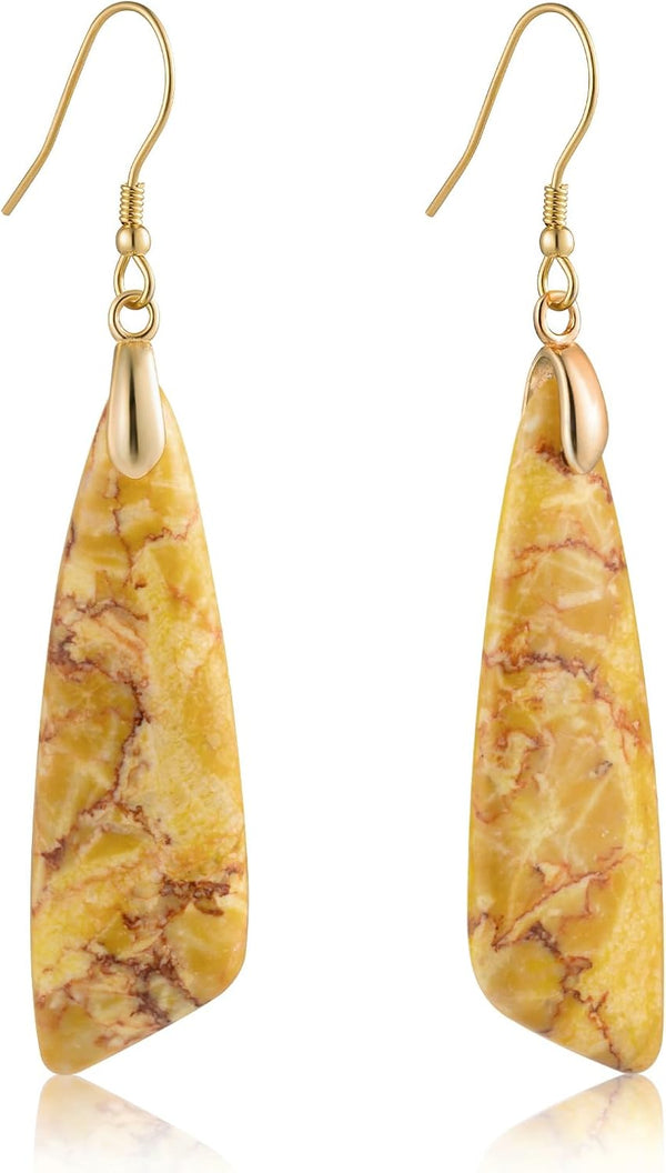 Jasper Stone Fishhook Drop Earrings