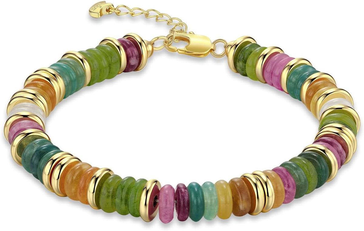 SNGIA Colorful 18K Gold Plated Bracelets for Women, Stack Bangle Beaded Stone Jewelry Accessories Set for Woman, Trendy Fashion Jewelry Gifts