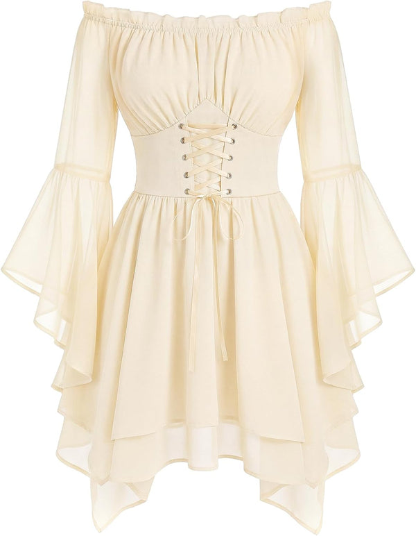Scarlet Darkness Renaissance Costume Women Chiffon Corset Pirate Mini Dress