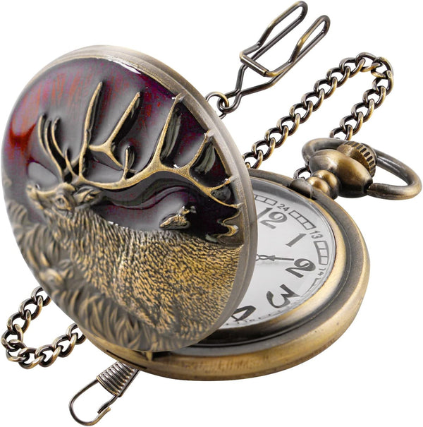 Animal Patch Pocket Watch, Carved Animal Design Patch Pocket Watch for