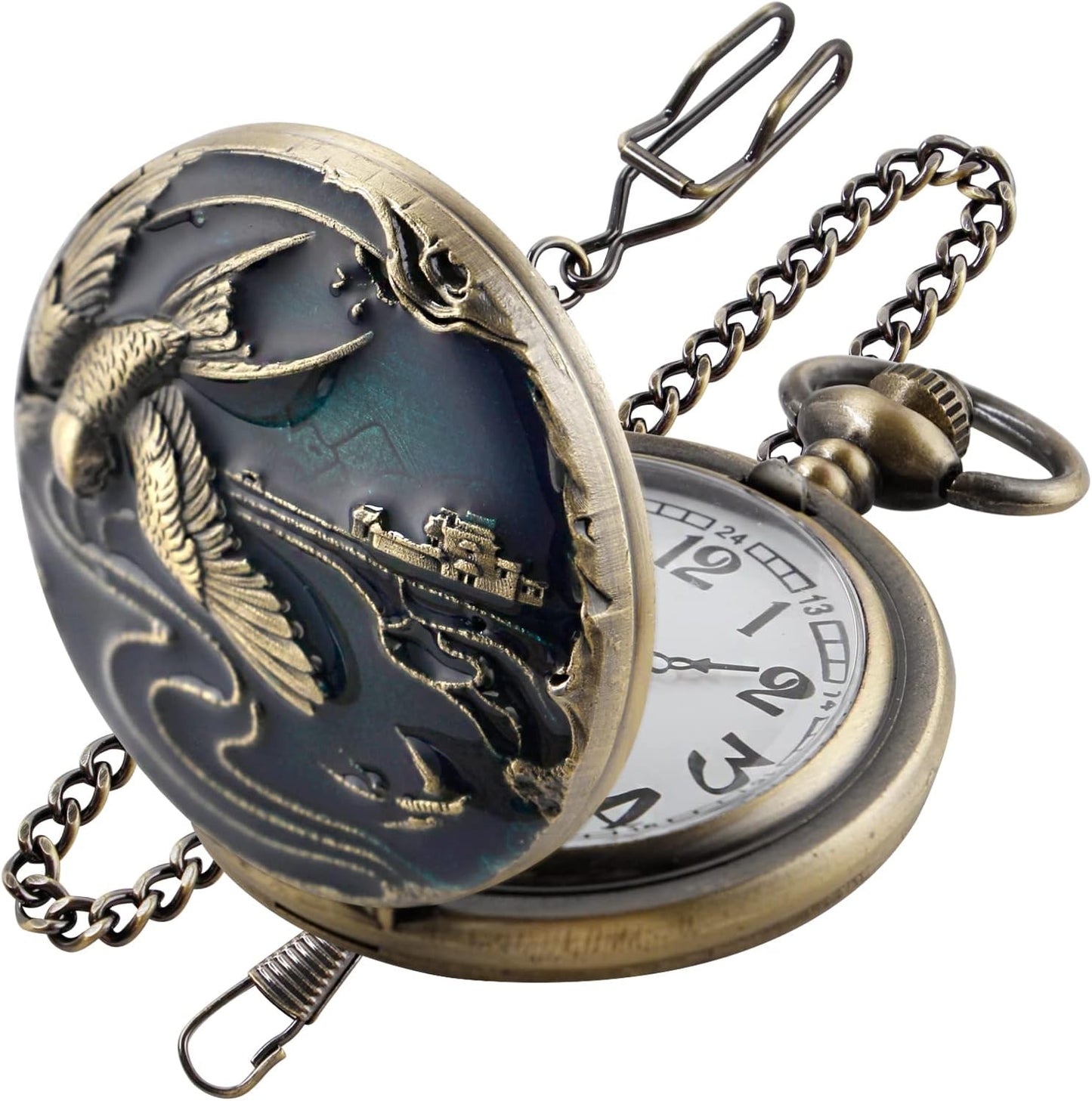 Animal Patch Pocket Watch, Carved Animal Design Patch Pocket Watch for