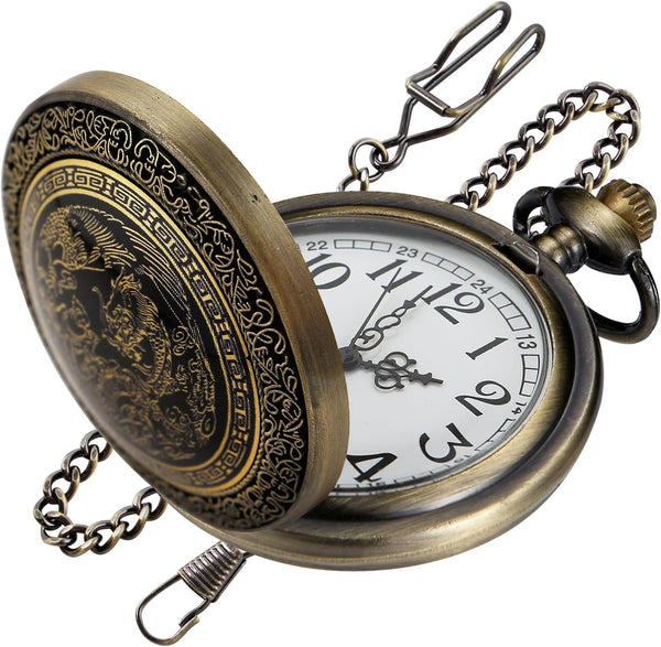 Animal Patch Pocket Watch, Carved Animal Design Patch Pocket Watch for