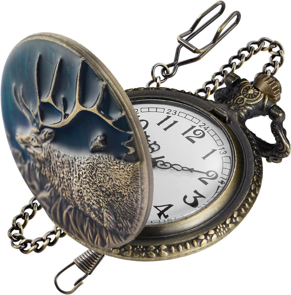 Animal Patch Pocket Watch, Carved Animal Design Patch Pocket Watch for