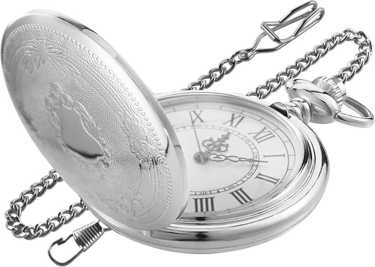 Carved Flower Quartz Pocket Watch with Quartz Movement, Pocket Watch w