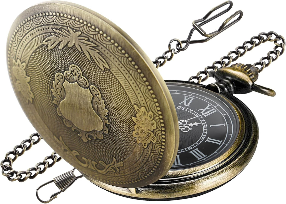 Carved Flower Quartz Pocket Watch with Quartz Movement, Pocket Watch w