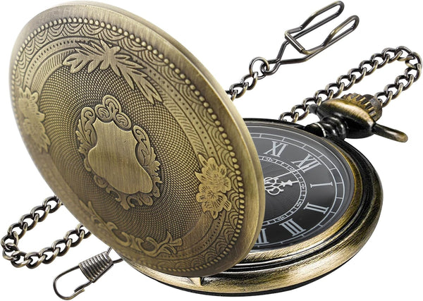 Carved Flower Quartz Pocket Watch with Quartz Movement, Pocket Watch w