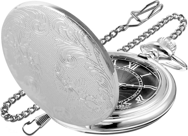 Carved Flower Quartz Pocket Watch with Quartz Movement, Pocket Watch w
