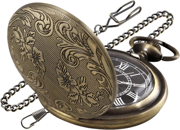 Carved Flower Quartz Pocket Watch with Quartz Movement, Pocket Watch w