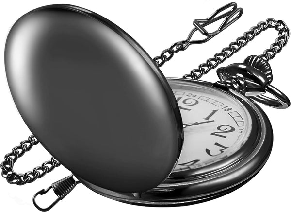 Smooth Black Quartz Pocket Watch for Men