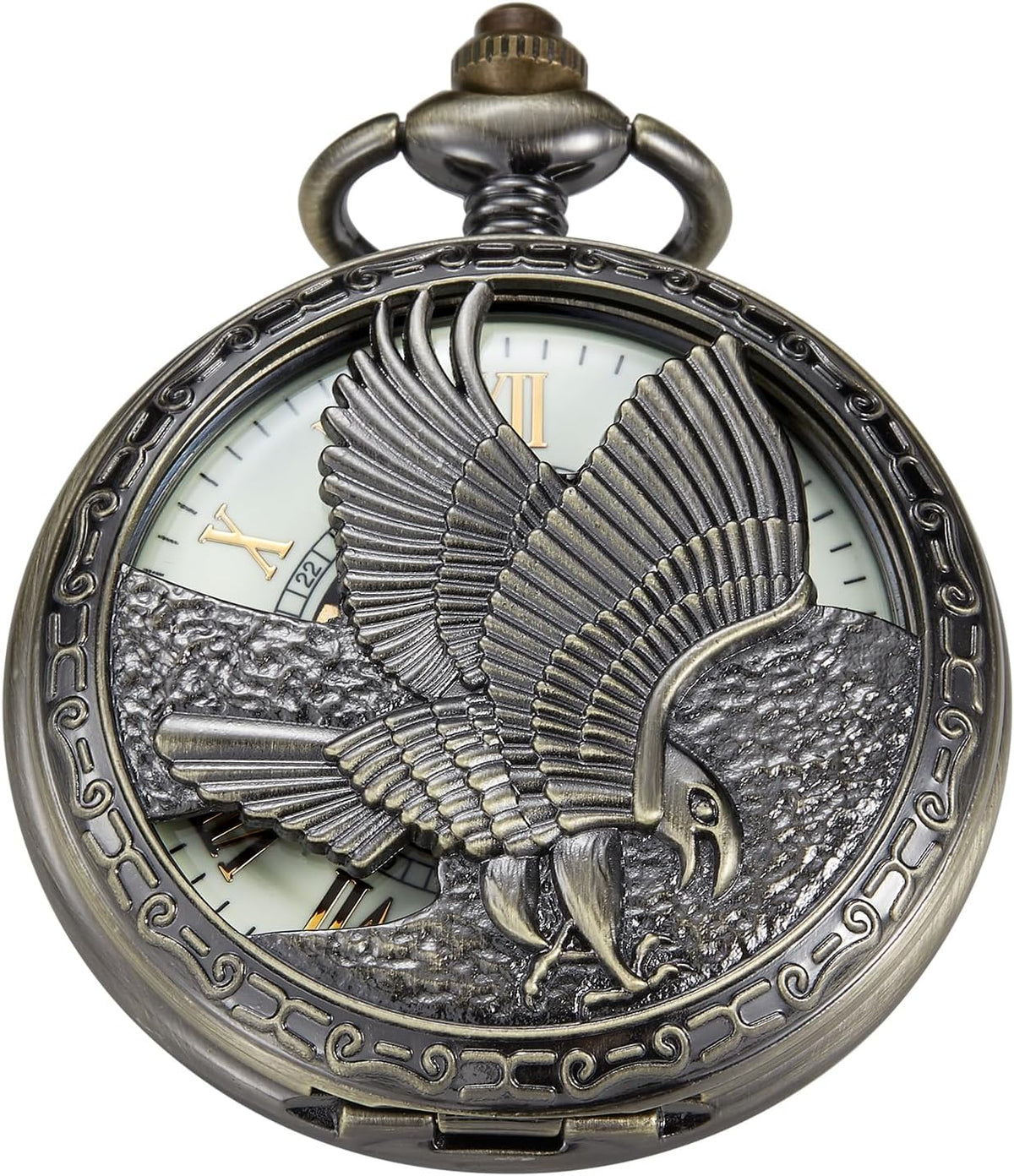 Bronze Eagle Mechanical Pocket Watch — Men's Roman Dial