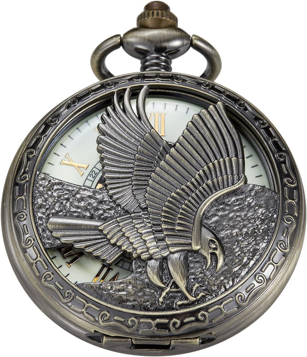 Bronze Eagle Mechanical Pocket Watch — Men's Roman Dial