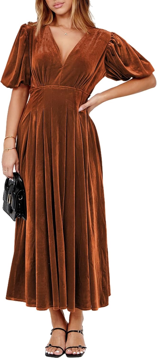 Women's Velvet Maxi Dress Formal Dresses for Wedding Guest Dress