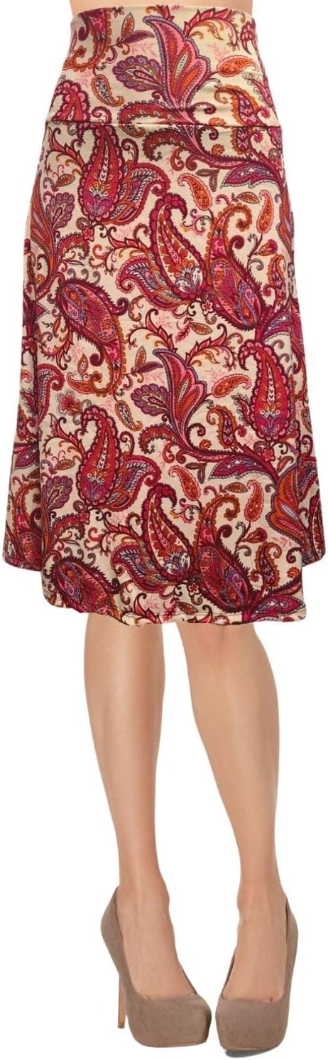 Women's A-Line Foldover Lightweight Flare Midi Pull On Closure Skirt