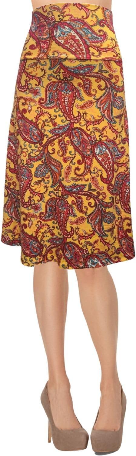 Women's A-Line Foldover Lightweight Flare Midi Pull On Closure Skirt
