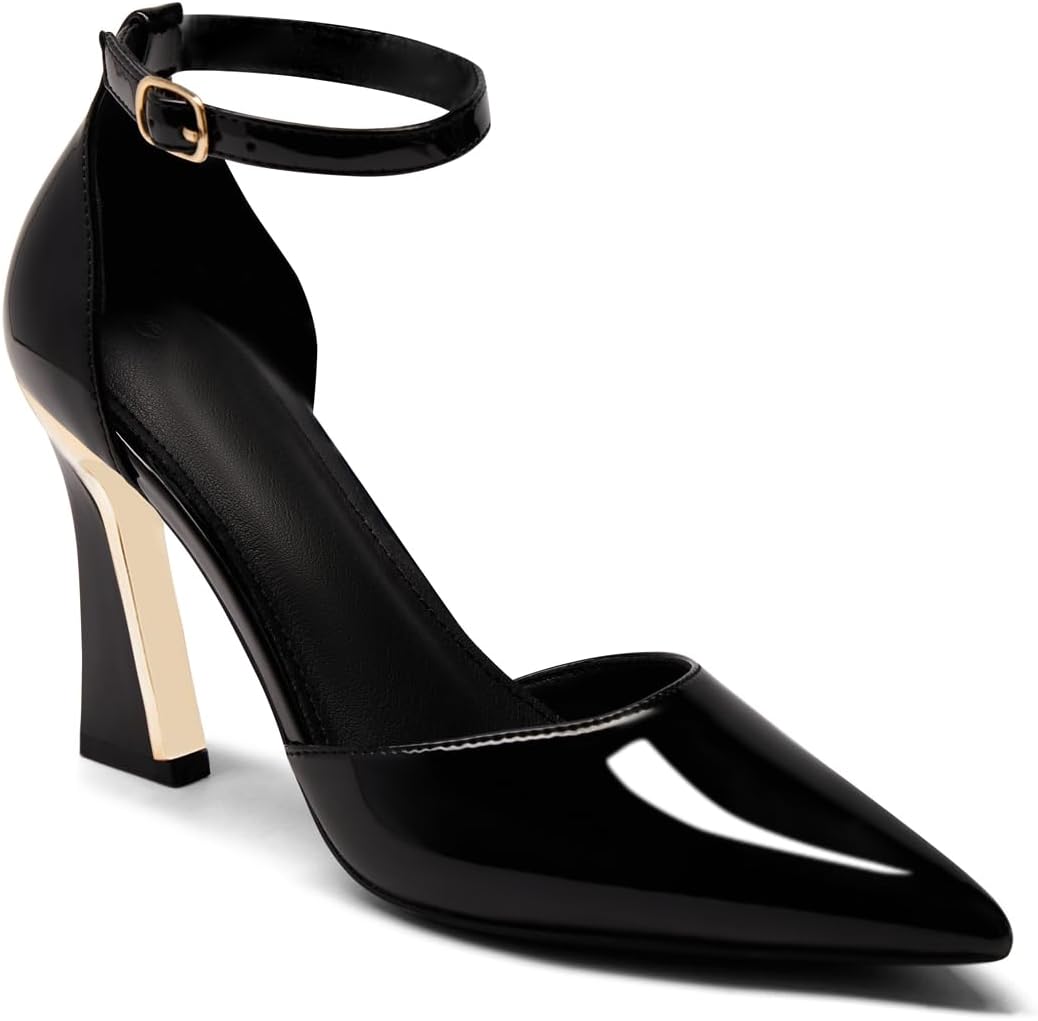 Womens Pumps Point Closed Toe High Heels Ankle Strap Heeled Sandals
