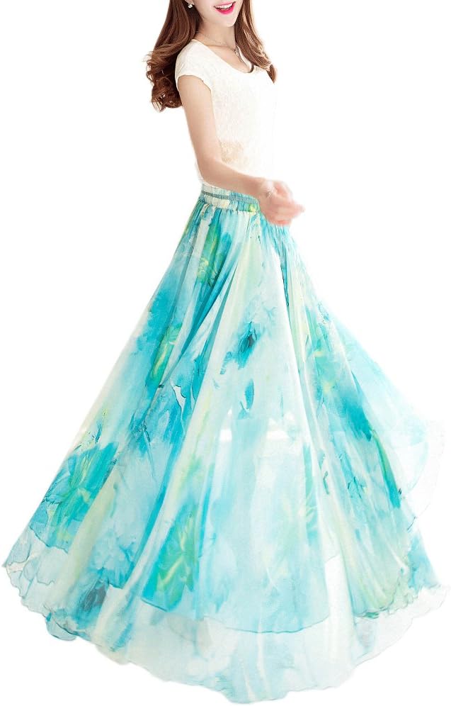 Women Full/Ankle Length Blending Maxi Chiffon Long Skirt Beach Skirt