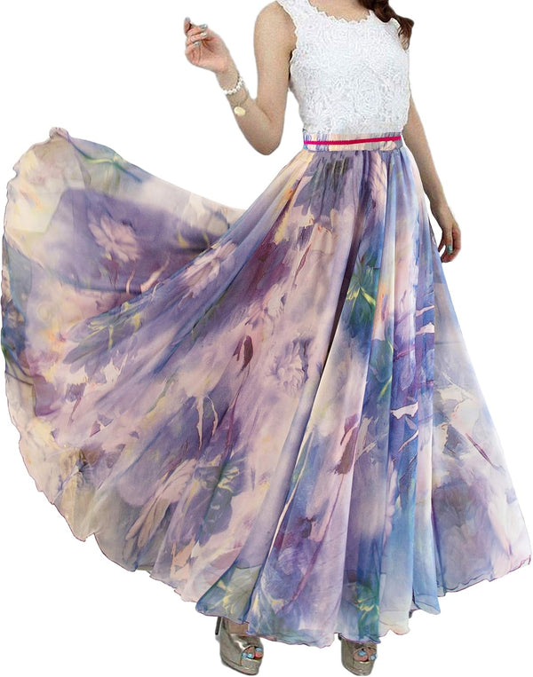 Women Full/Ankle Length Blending Maxi Chiffon Long Skirt Beach Skirt