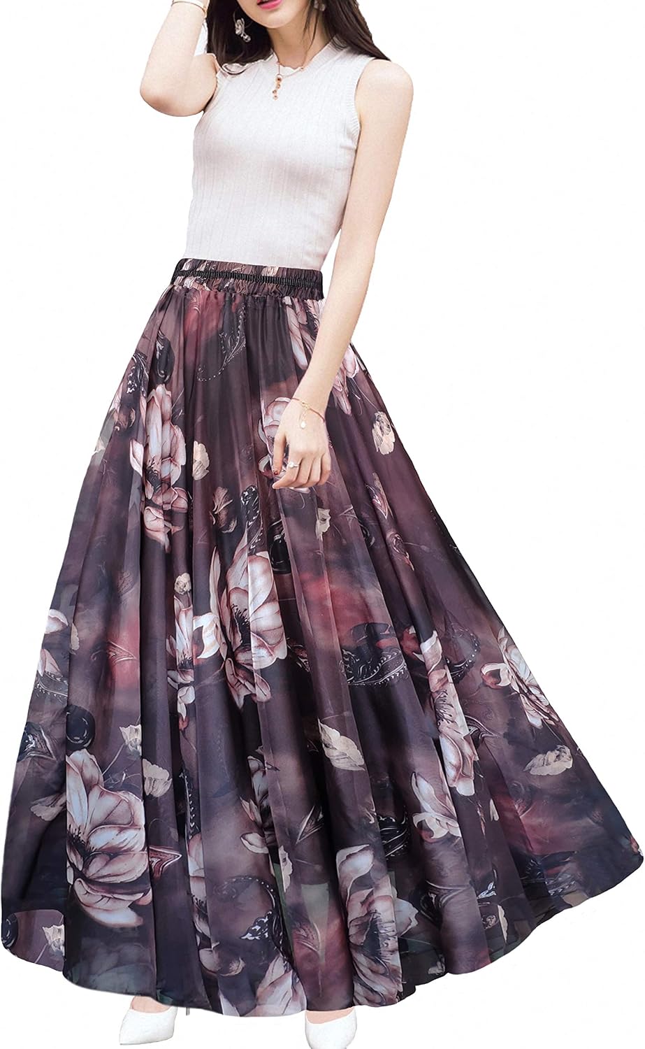 Women Full/Ankle Length Blending Maxi Chiffon Long Skirt Beach Skirt