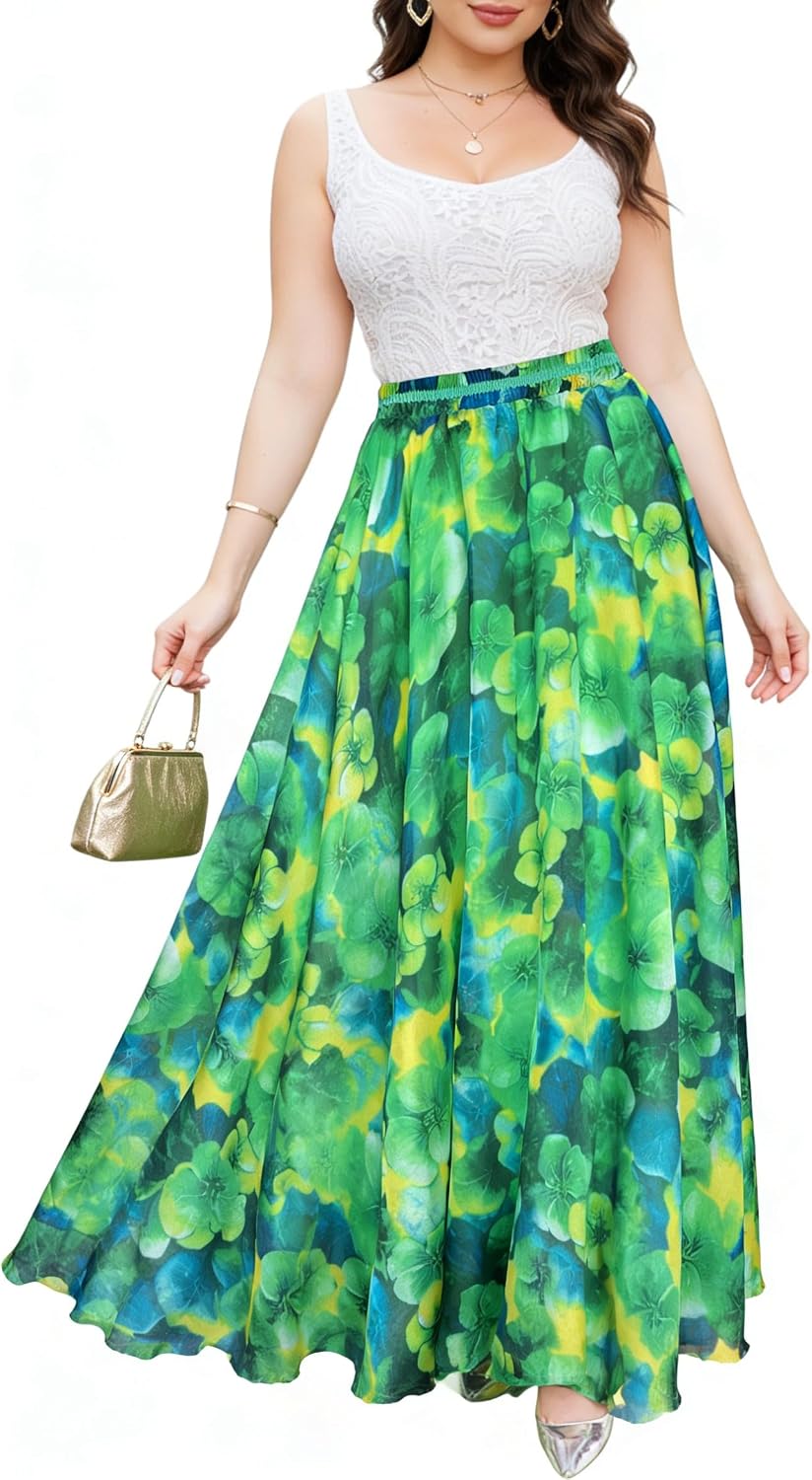 Women Full/Ankle Length Blending Maxi Chiffon Long Skirt Beach Skirt
