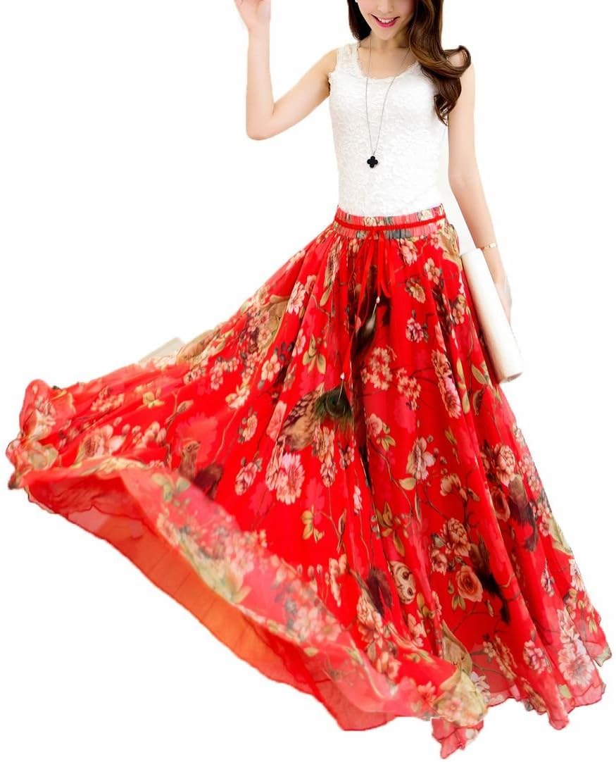 Women Full/Ankle Length Blending Maxi Chiffon Long Skirt Beach Skirt