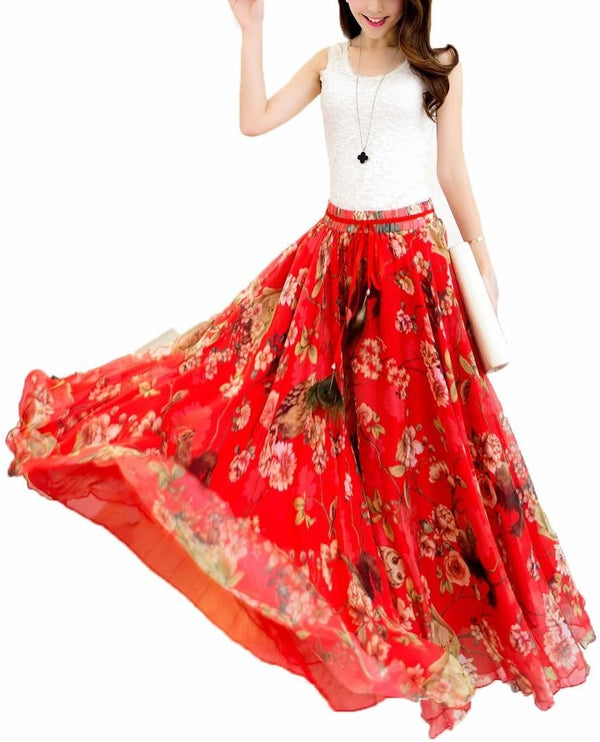 Women Full/Ankle Length Blending Maxi Chiffon Long Skirt Beach Skirt