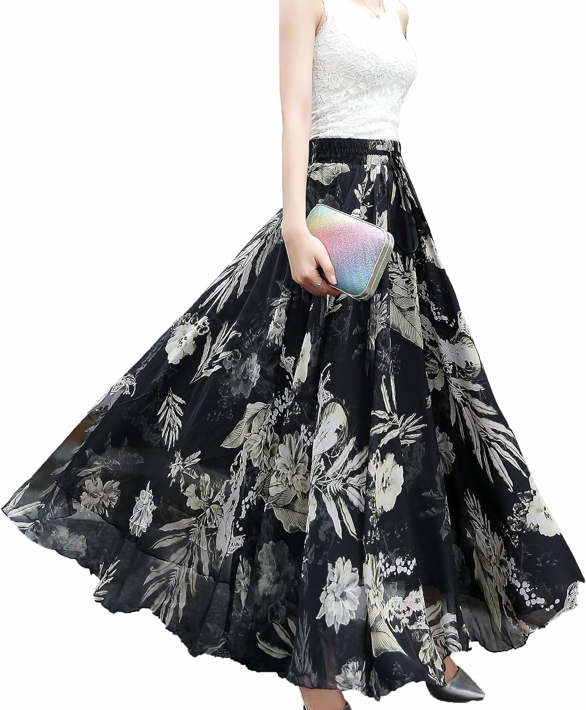 Women Full/Ankle Length Blending Maxi Chiffon Long Skirt Beach Skirt