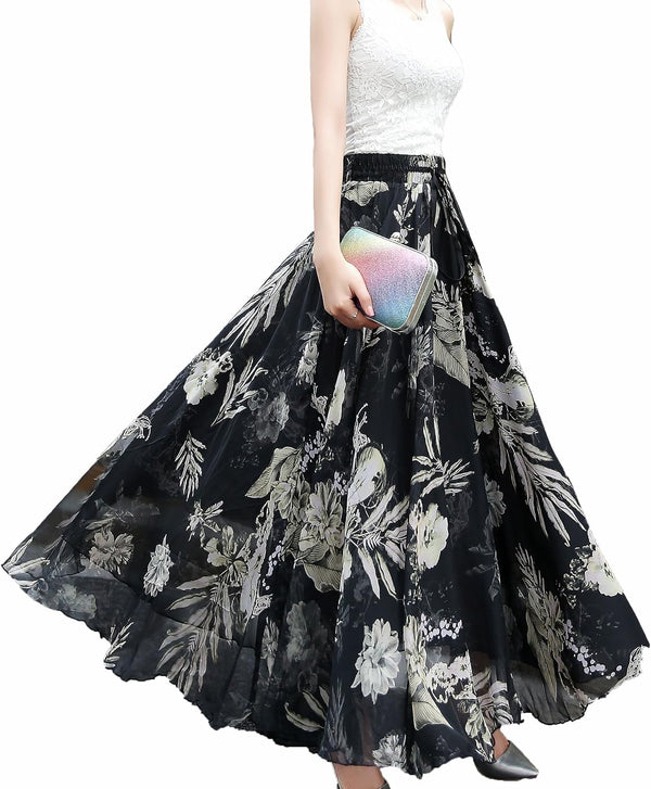 Women Full/Ankle Length Blending Maxi Chiffon Long Skirt Beach Skirt