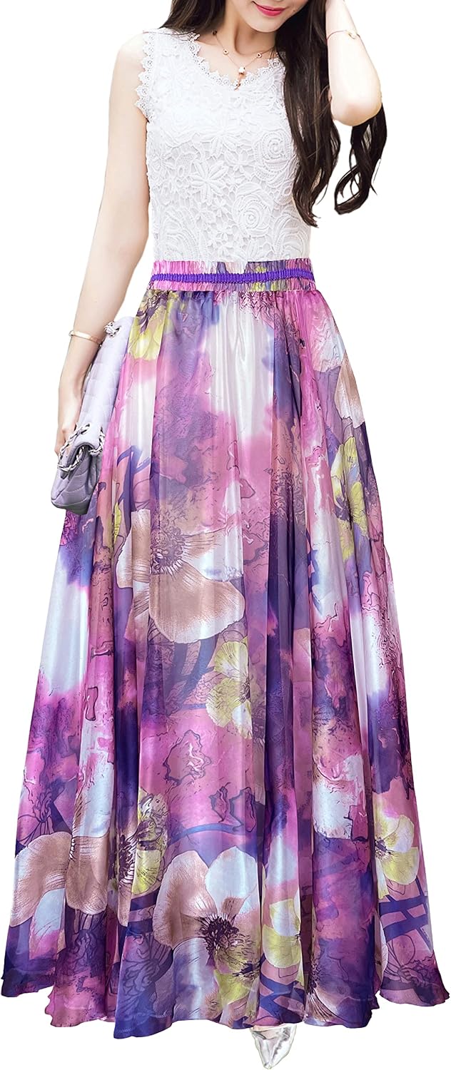 Women Full/Ankle Length Blending Maxi Chiffon Long Skirt Beach Skirt