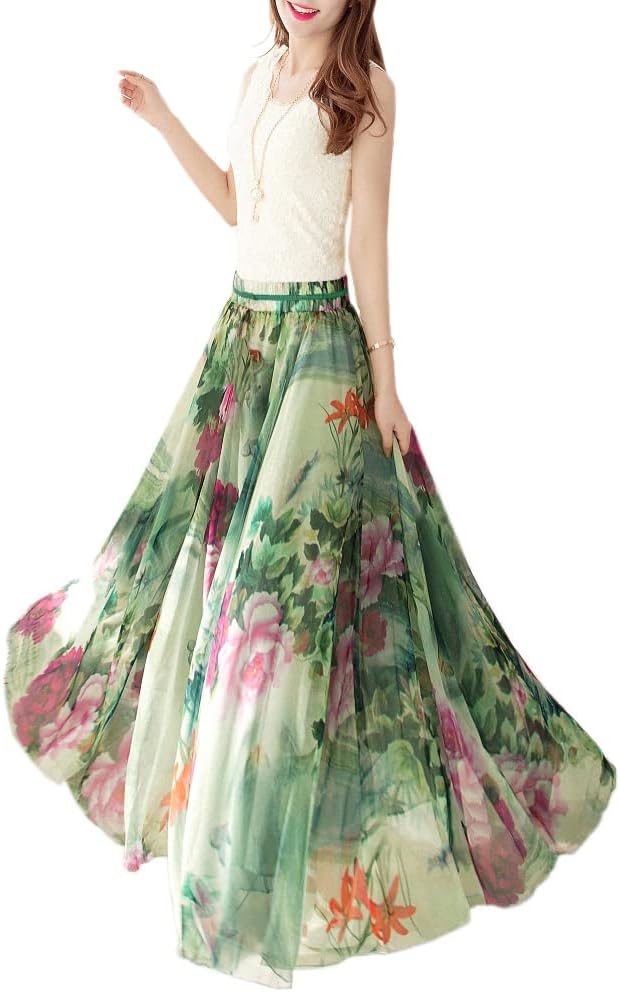 Women Full/Ankle Length Blending Maxi Chiffon Long Skirt Beach Skirt