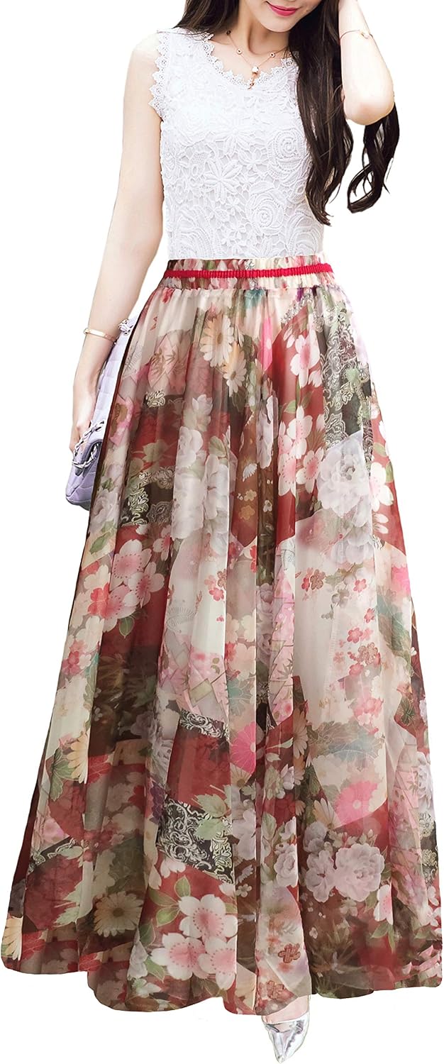 Women Full/Ankle Length Blending Maxi Chiffon Long Skirt Beach Skirt