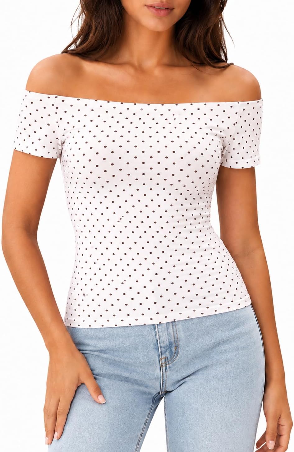 LilyCoco Off The Shoulder Tops for Women Striped Short Sleeve Sexy Going Out Top