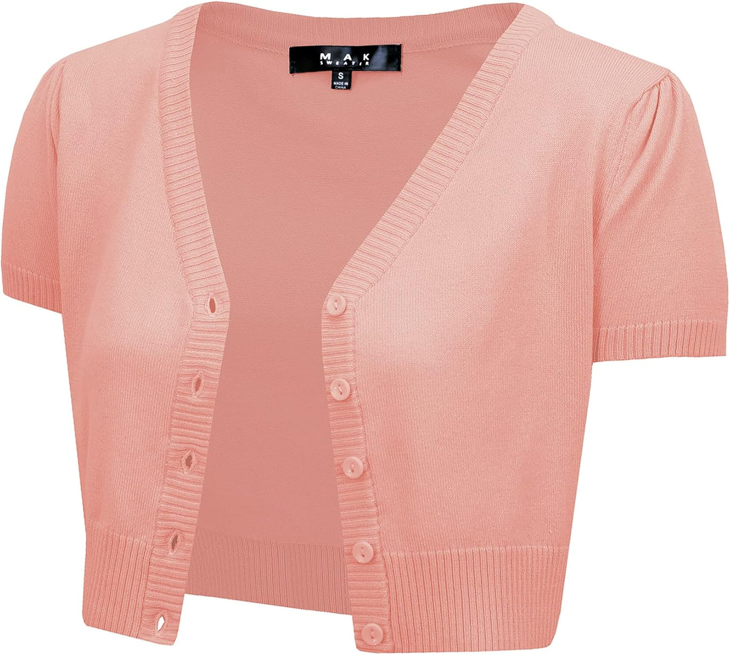 YEMAK Women's Cropped Bolero Cardigan – Short Sleeve V-Neck Basic Classic Casual Button Down Knit Soft Sweater Knitted Top