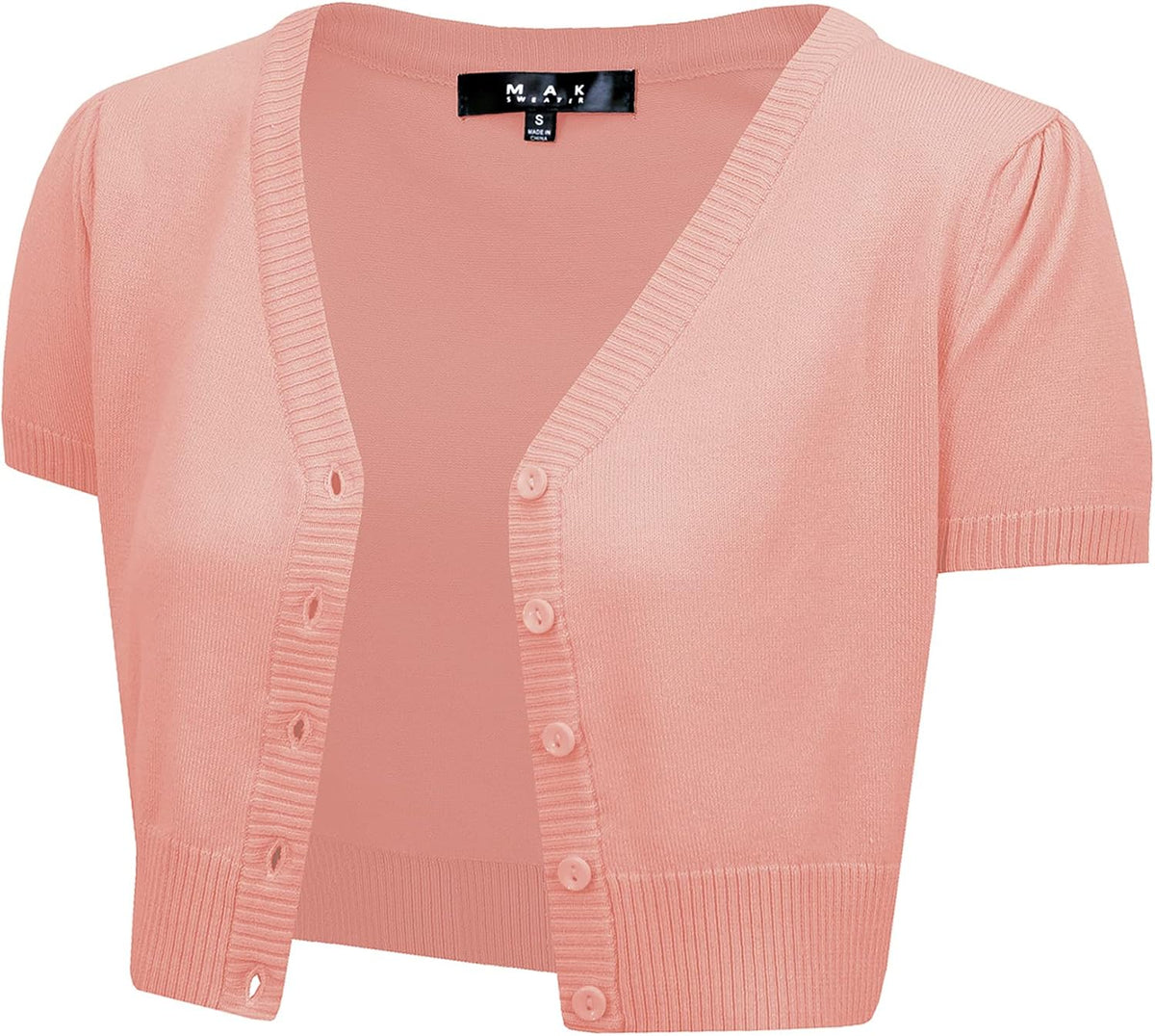 YEMAK Women's Cropped Bolero Cardigan – Short Sleeve V-Neck Basic Classic Casual Button Down Knit Soft Sweater Knitted Top