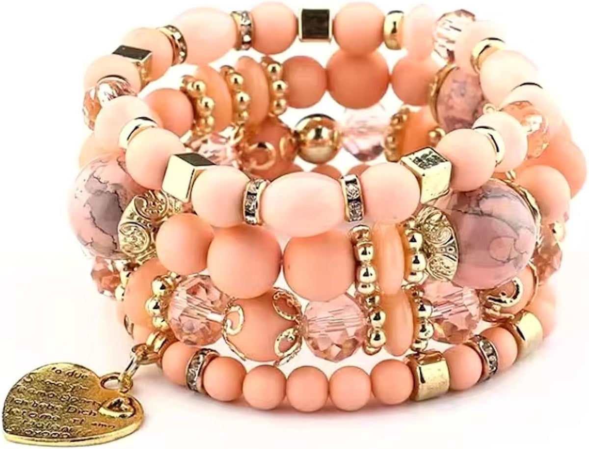 Women Beaded Bracelet Set | Colorful Boho Stackable Trendy Design with Crystal Accents Multilayer Bangle Bracelet | Fashion Stretch Braclets Jewelry for Women