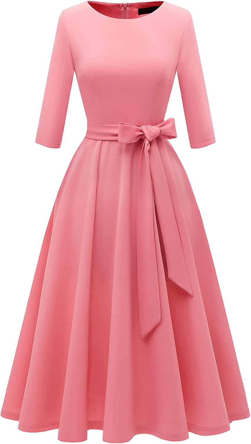 DRESSTELLS Cocktail Dresses for Women, Vintage Wedding Guest 3/4 Sleeves Formal Church Tea Dress Secondary image