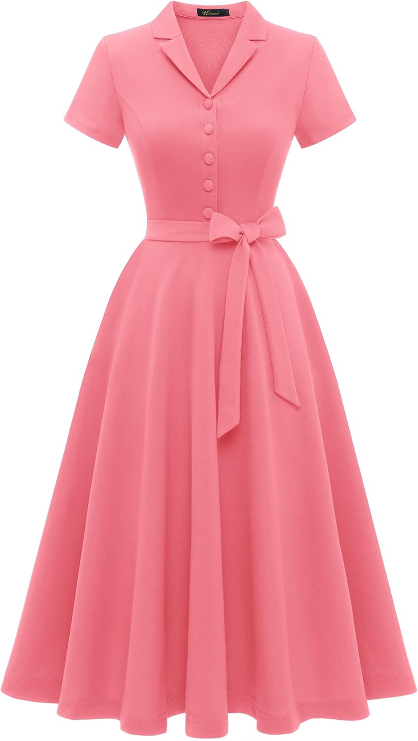 Wedtrend Women's Vintage Tea Dress, Short Sleeve Cocktail Party Dress Work Church Casual Dress