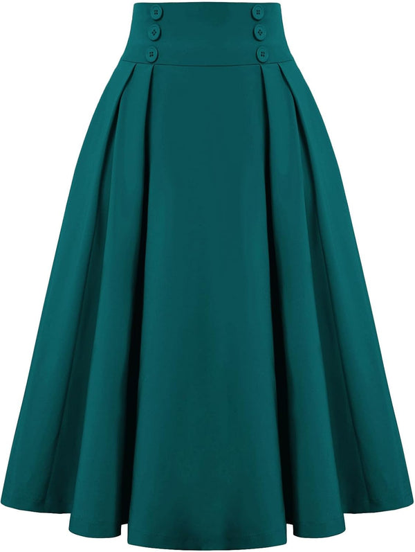 Belle Poque Women's Midi Pleated A-Line Skirts Pockets