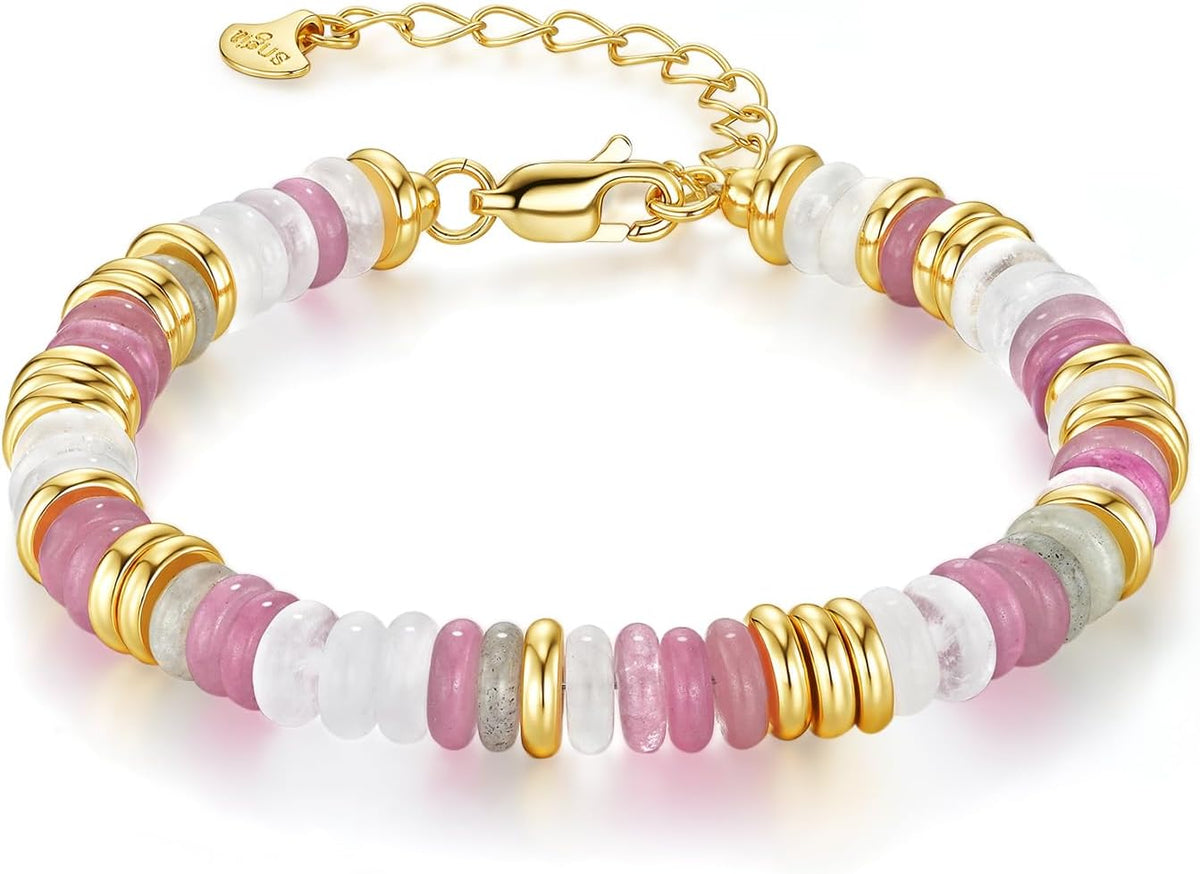 SNGIA Colorful 18K Gold Plated Bracelets for Women, Stack Bangle Beaded Stone Jewelry Accessories Set for Woman, Trendy Fashion Jewelry Gifts