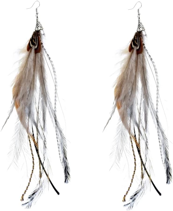 Punk Vintage Long Tassel Feather Beads Drop Wolf Tooth Pendant Earring Fish Hook Earrings Suitable to Wear At All Times