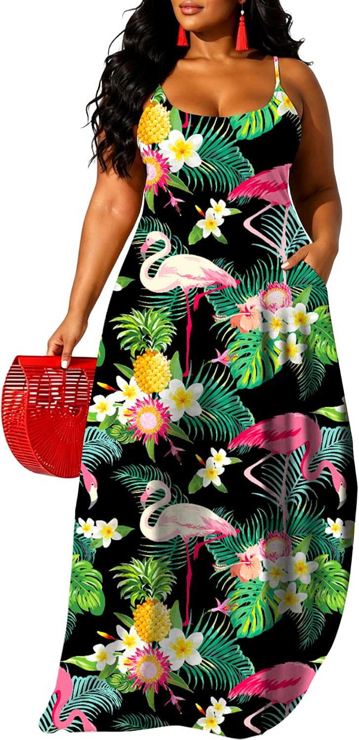 UOUA Hawaiian Dresses Women Plus Size Luau Party Sundress Summer Maxi Tropical Boho Beach Dress