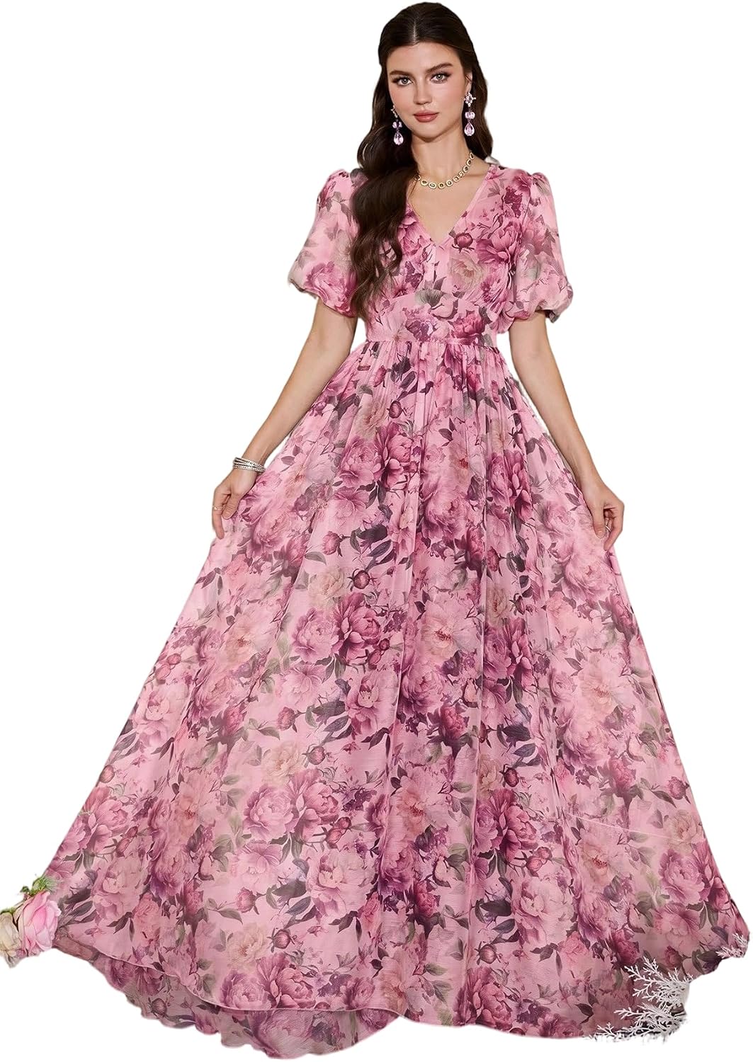 Womens Summer Dresses,Floral Patterns Vintage Elegant Cocktail Long Sleeve Boho Casual Maxi Wedding Guest Dresses for Women