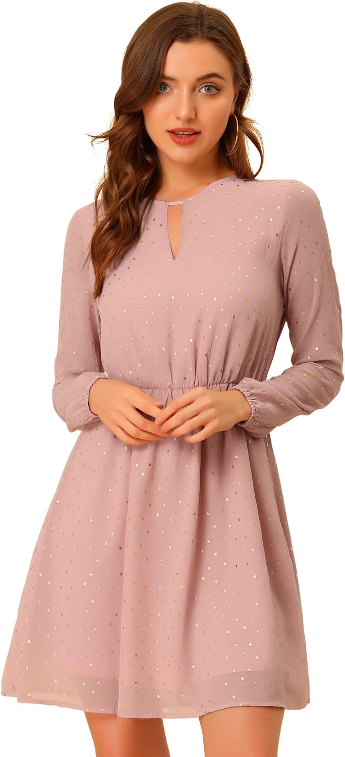 Allegra K Women Metallic Star Choker V Neck Party Flared A-Line Dress