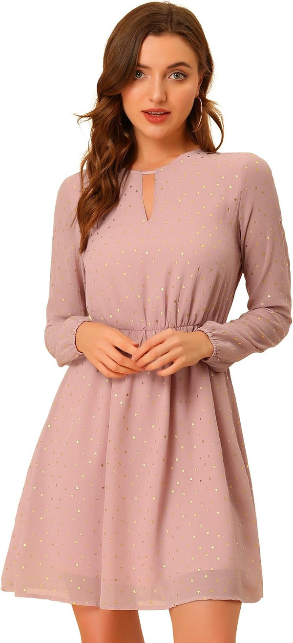 Allegra K Women Metallic Star Choker V Neck Party Flared A-Line Dress