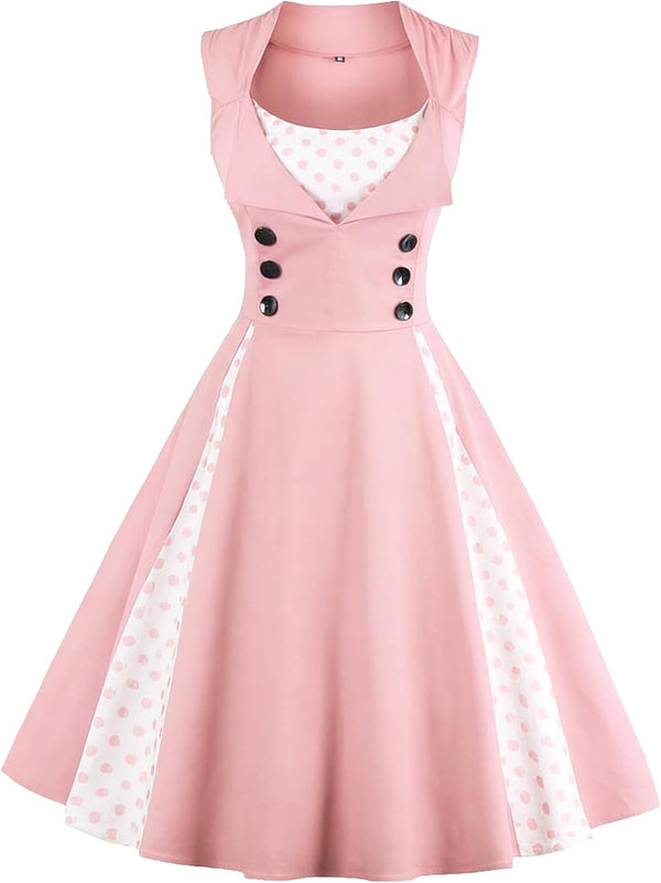 Vintage 1950s Retro Rockabilly Swing Polka Dot Cocktail Dress with Belt