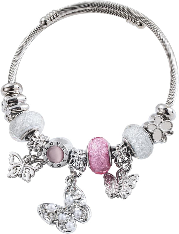 Charm Bracelets for Womens,Exquisite Cute Cartoon Friendship Silver Bracelets Stainless Steel Bangle, Womens Jewelry Suitable for Holiday Gifts and Birthday Gifts