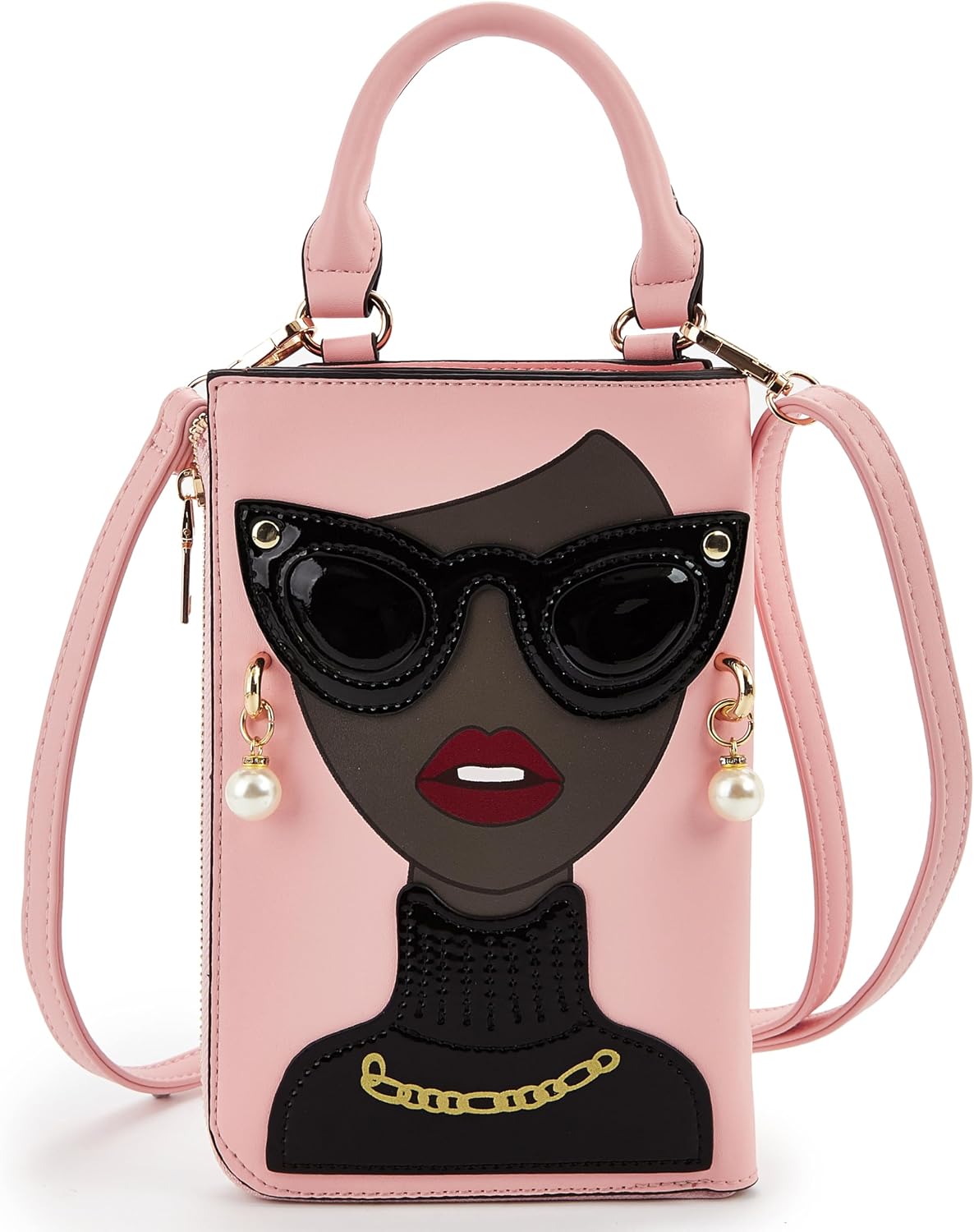 Women Novelty Lady Face Shoulder Bags Funky PU Leather Top Handle Satchel Handbags Clutch Purse for Women