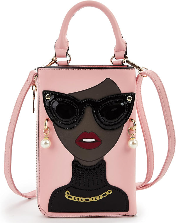 Women Novelty Lady Face Shoulder Bags Funky PU Leather Top Handle Satchel Handbags Clutch Purse for Women