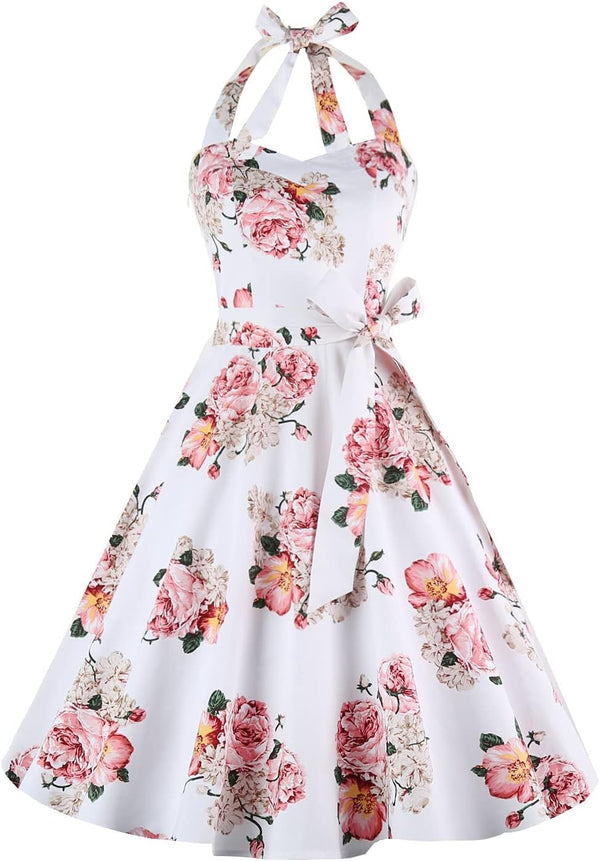 Topdress Women'sVintage Polka Audrey Dress 1950s Halter Retro Cocktail Dress
